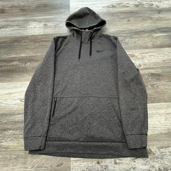 Nike Dri-Fit Black Heather  Gray Mens L Standard Fit Hoodie Mock Neck Sweatshirt - Picture 1 of 9
